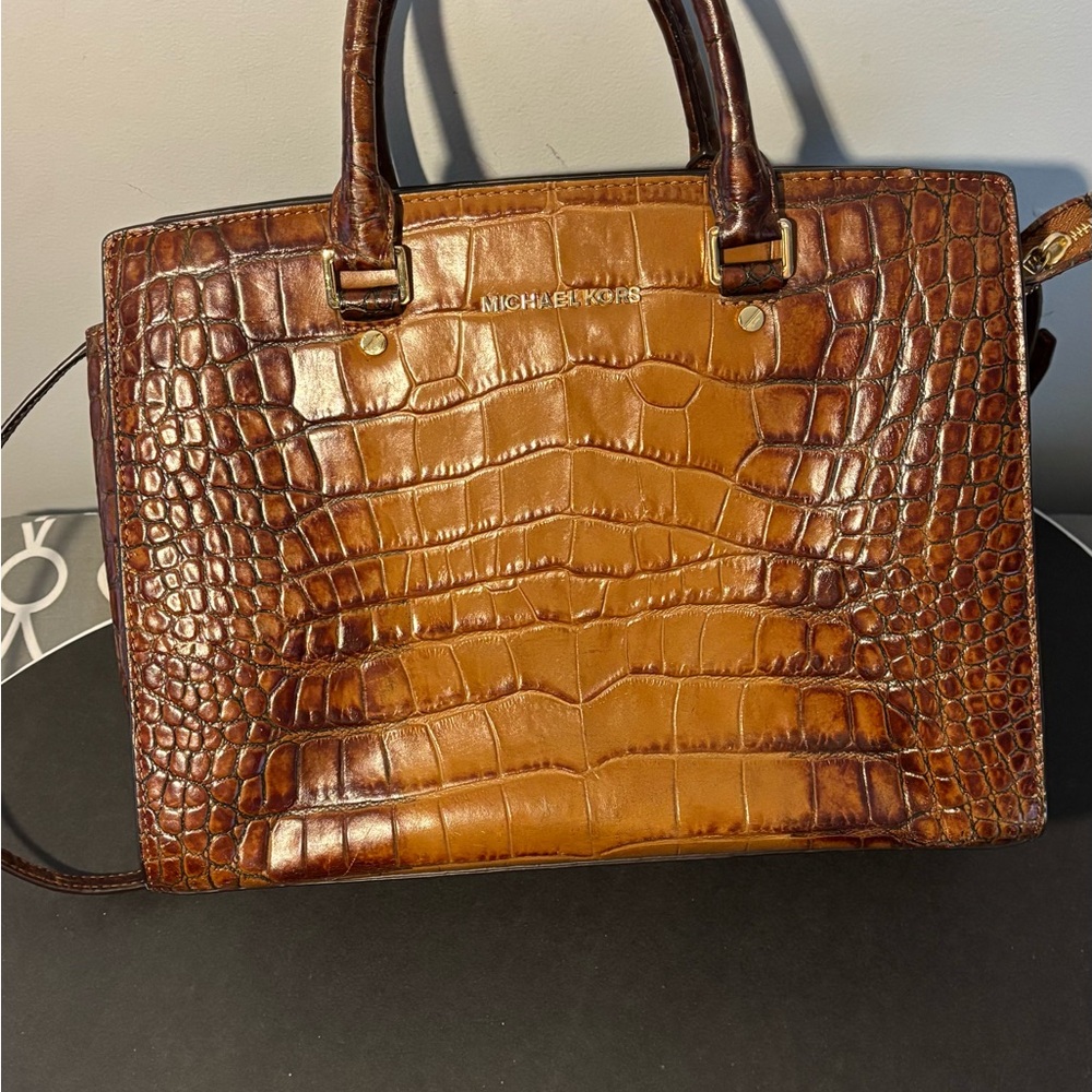 Michael Kors Brown Crocodile Embossed Leather Bag